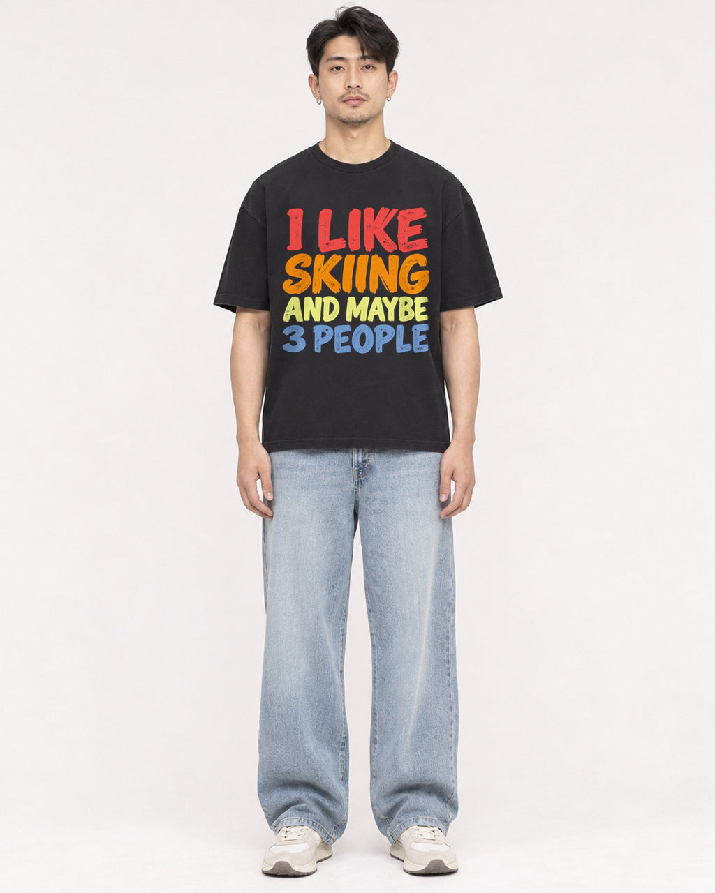 Mockup Boxy Heavyweight Tee Black male full-body 13