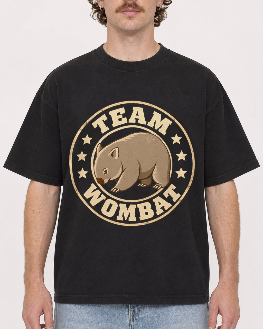 Mockup Boxy Heavyweight Tee Black male close-up 09