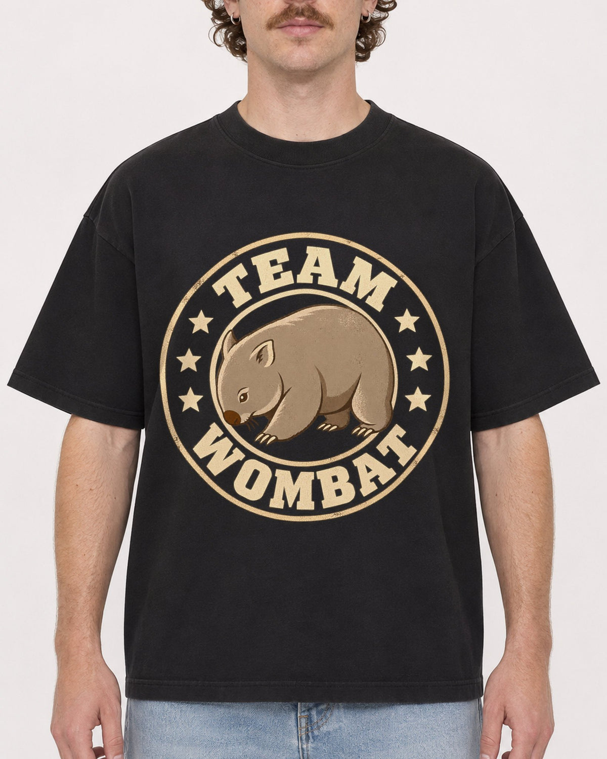 Mockup Boxy Heavyweight Tee Black male close-up 09