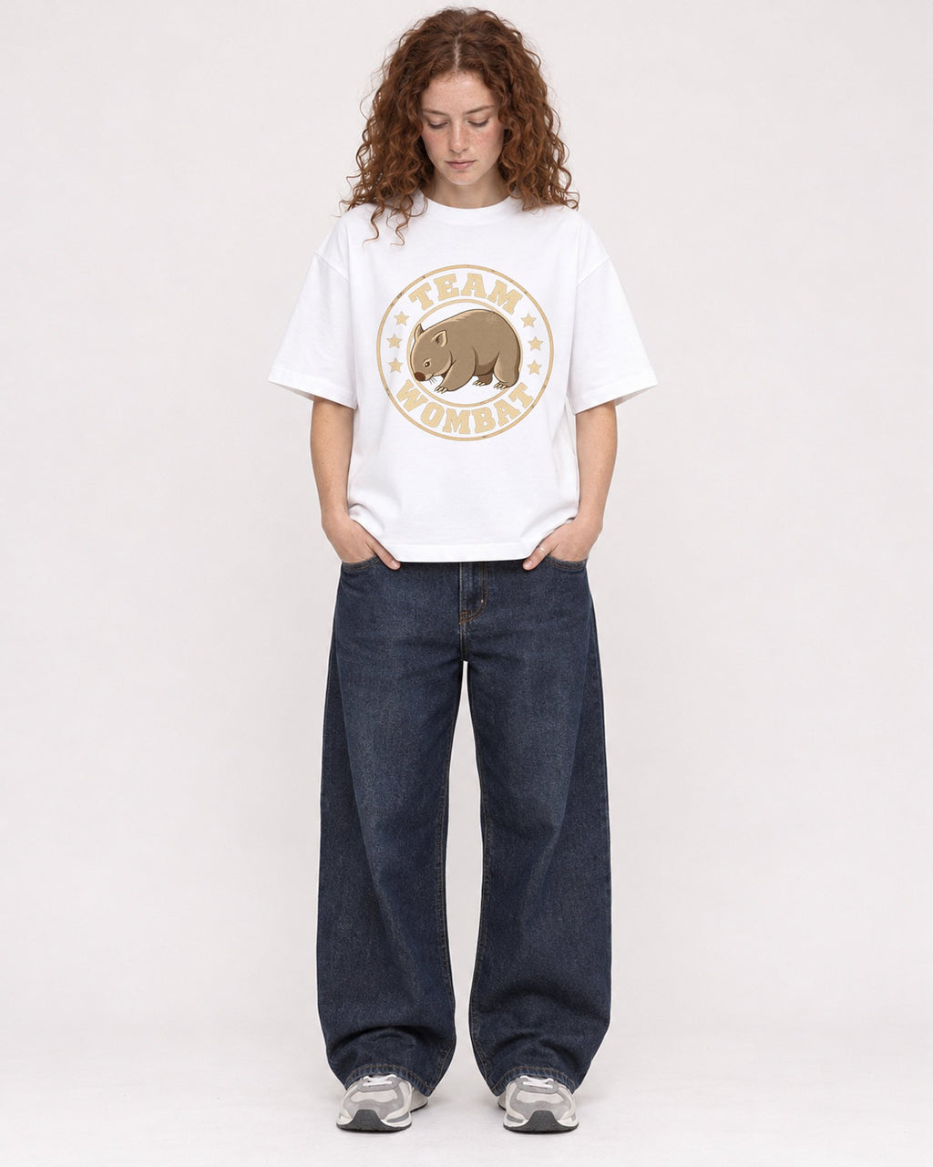 Mockup Boxy Heavyweight Tee White female full-body 09