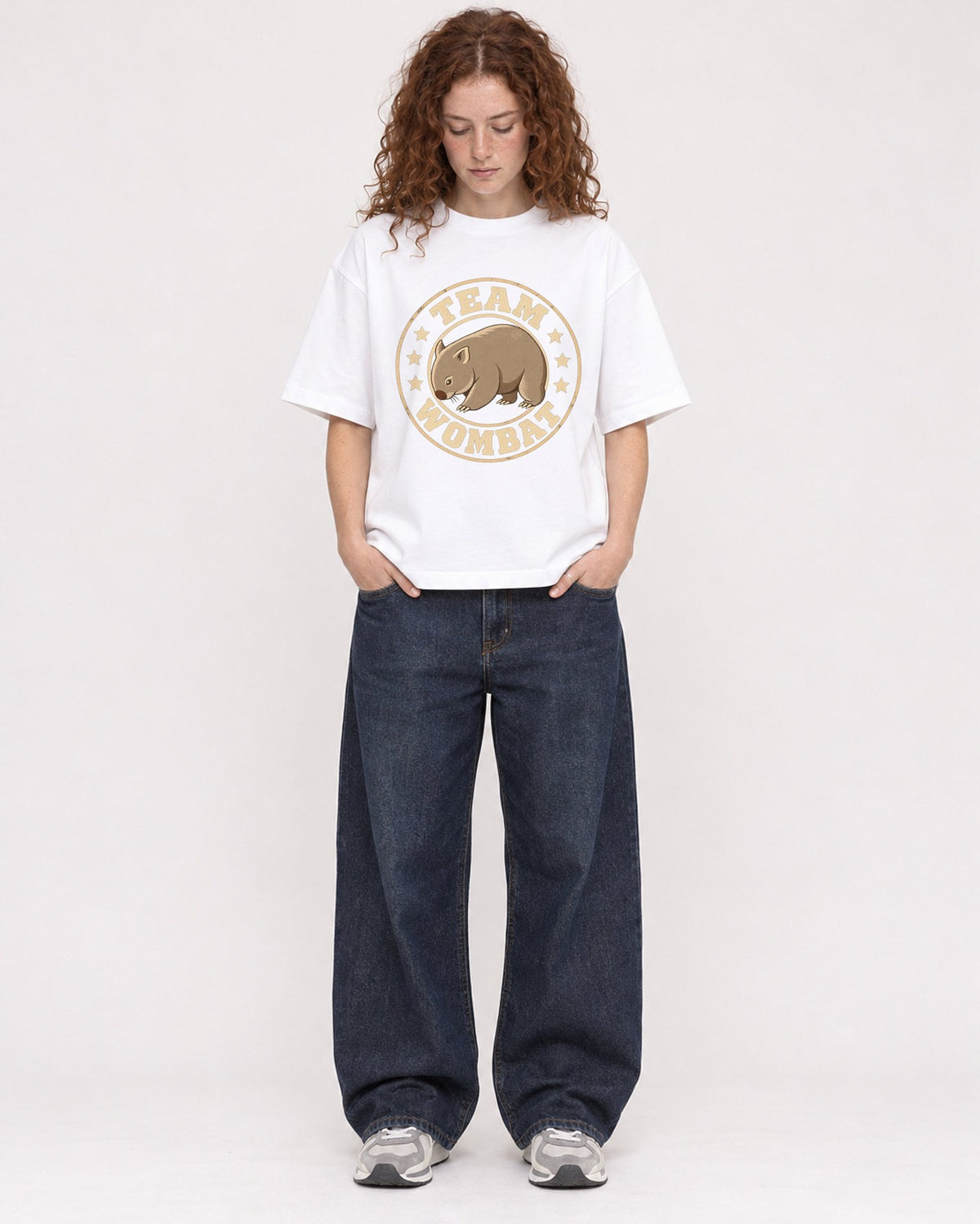 Mockup Boxy Heavyweight Tee White female full-body 09