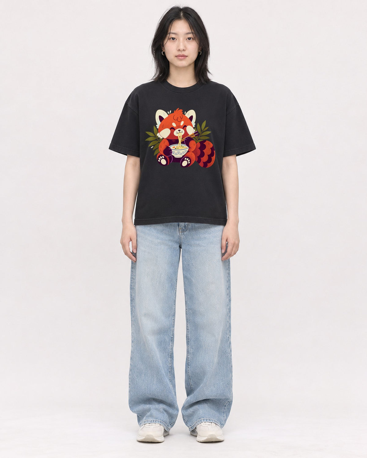 Mockup Boxy Heavyweight Tee Black female full-body 31
