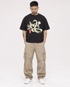Mockup Boxy Heavyweight Tee Black male full-body 12