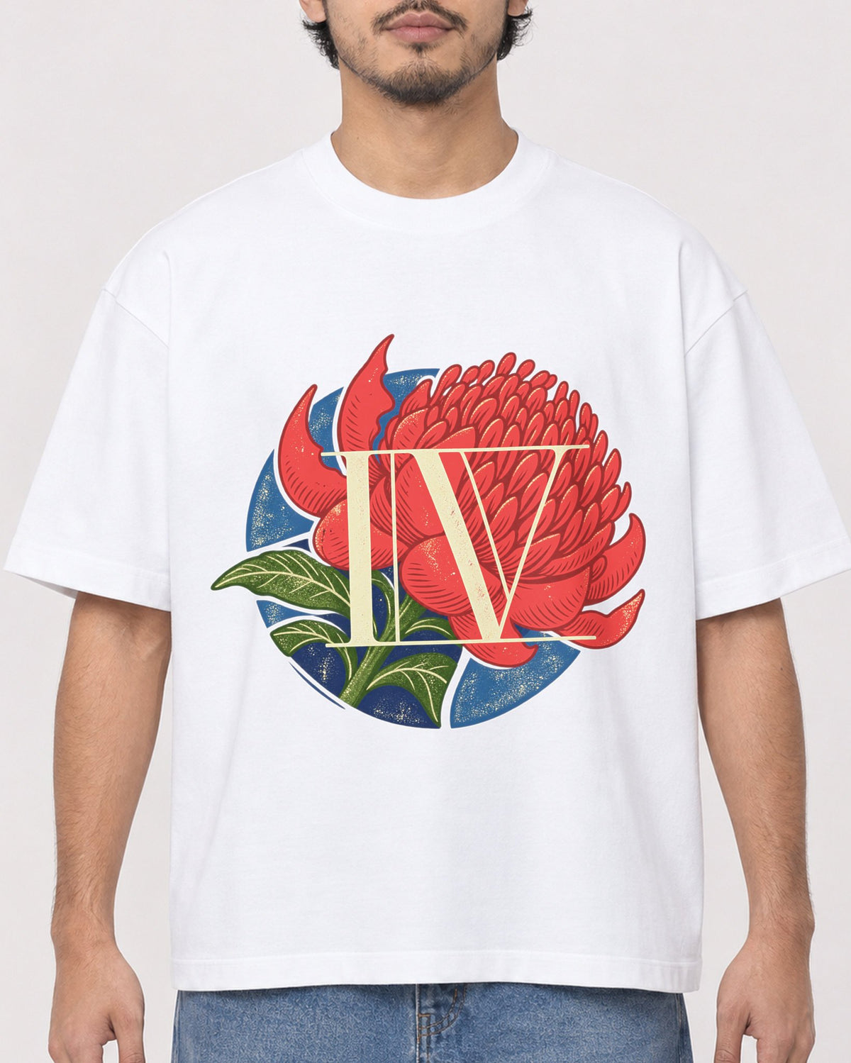 Mockup Boxy Heavyweight Tee White male close-up 02