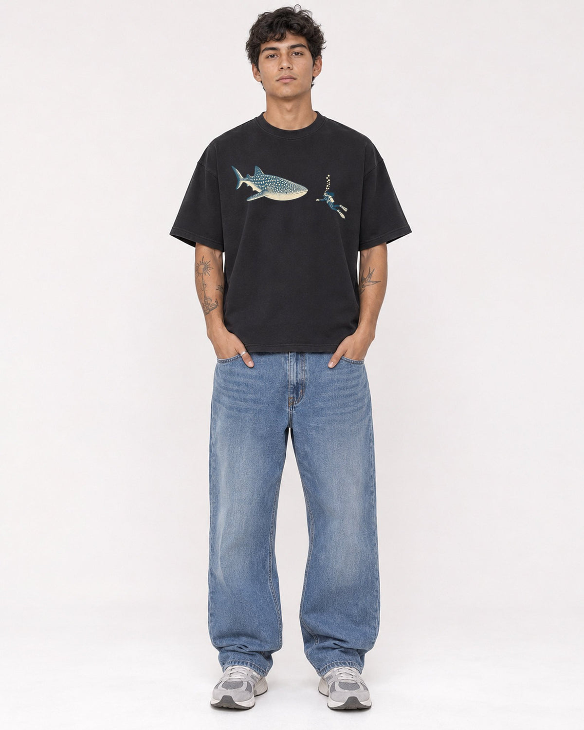 Mockup Boxy Heavyweight Tee Black male full-body 06