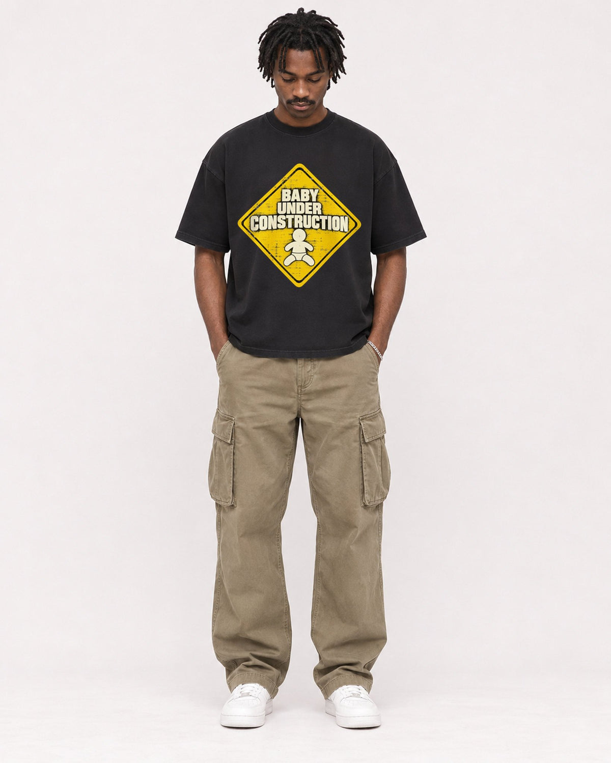 Mockup Boxy Heavyweight Tee Black male full-body 04