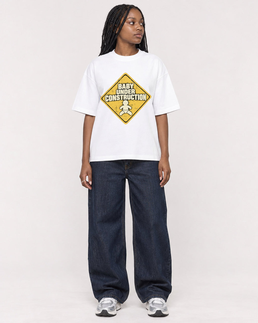 Mockup Boxy Heavyweight Tee White female full-body 04