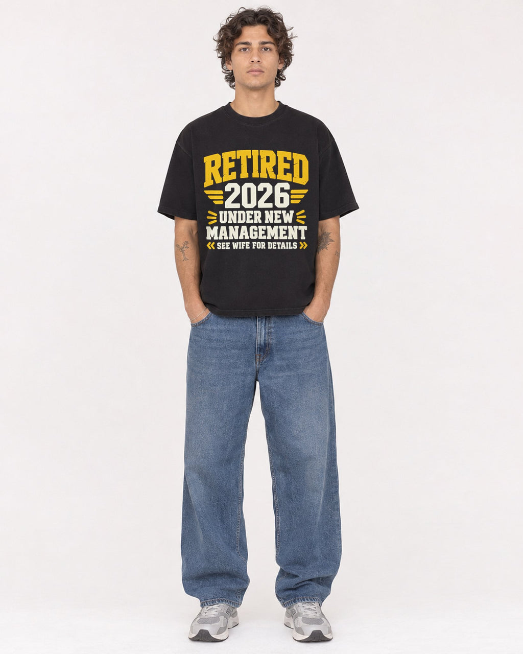 Mockup Boxy Heavyweight Tee Black male full-body 30