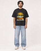 Mockup Boxy Heavyweight Tee Black male full-body 17
