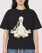 Mockup Boxy Heavyweight Tee Black female close-up 13