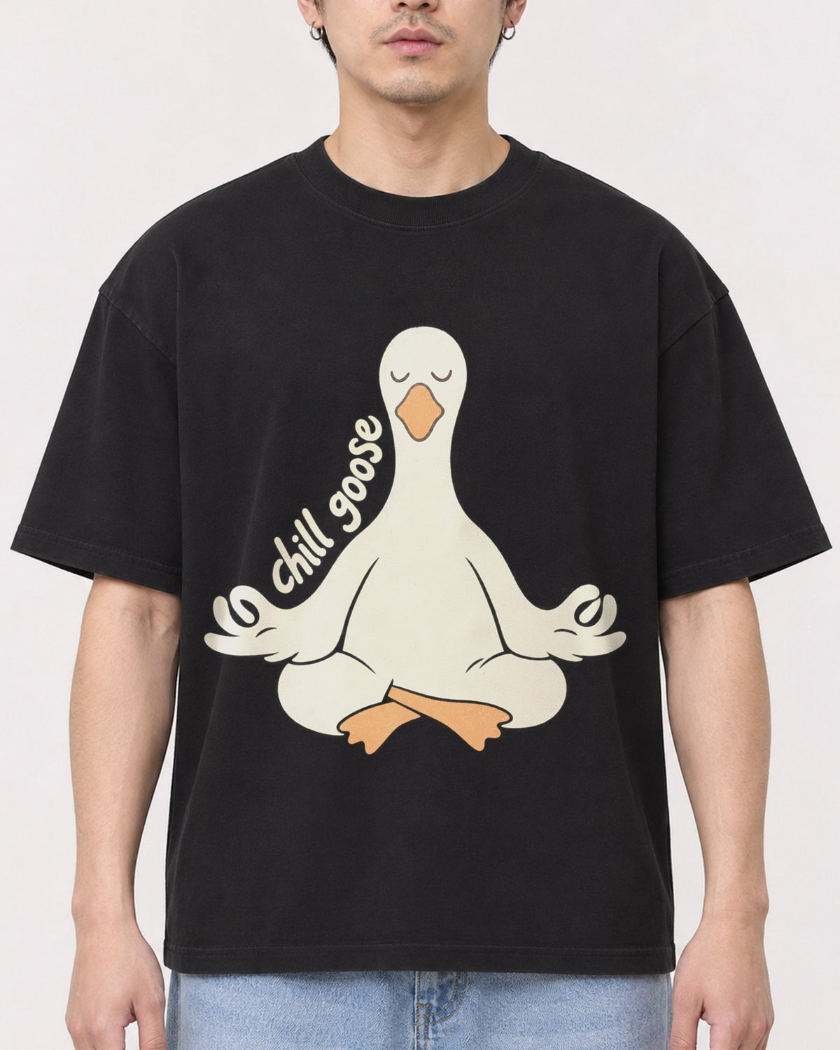 Mockup Boxy Heavyweight Tee Black male close-up 13