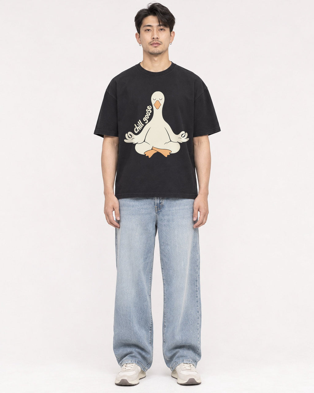 Mockup Boxy Heavyweight Tee Black male full-body 13