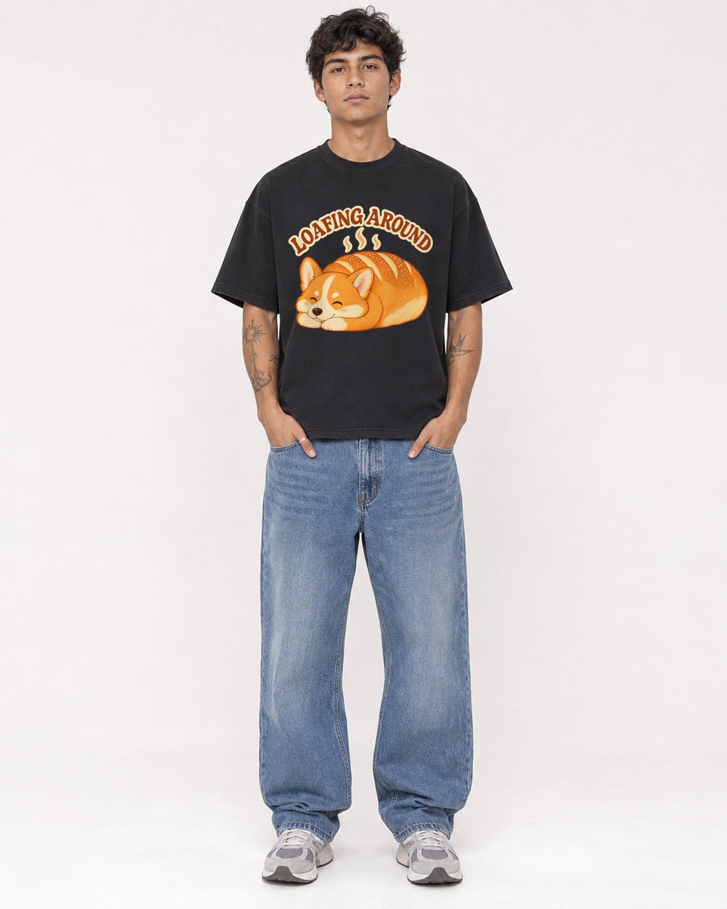 Mockup Boxy Heavyweight Tee Black male full-body 06