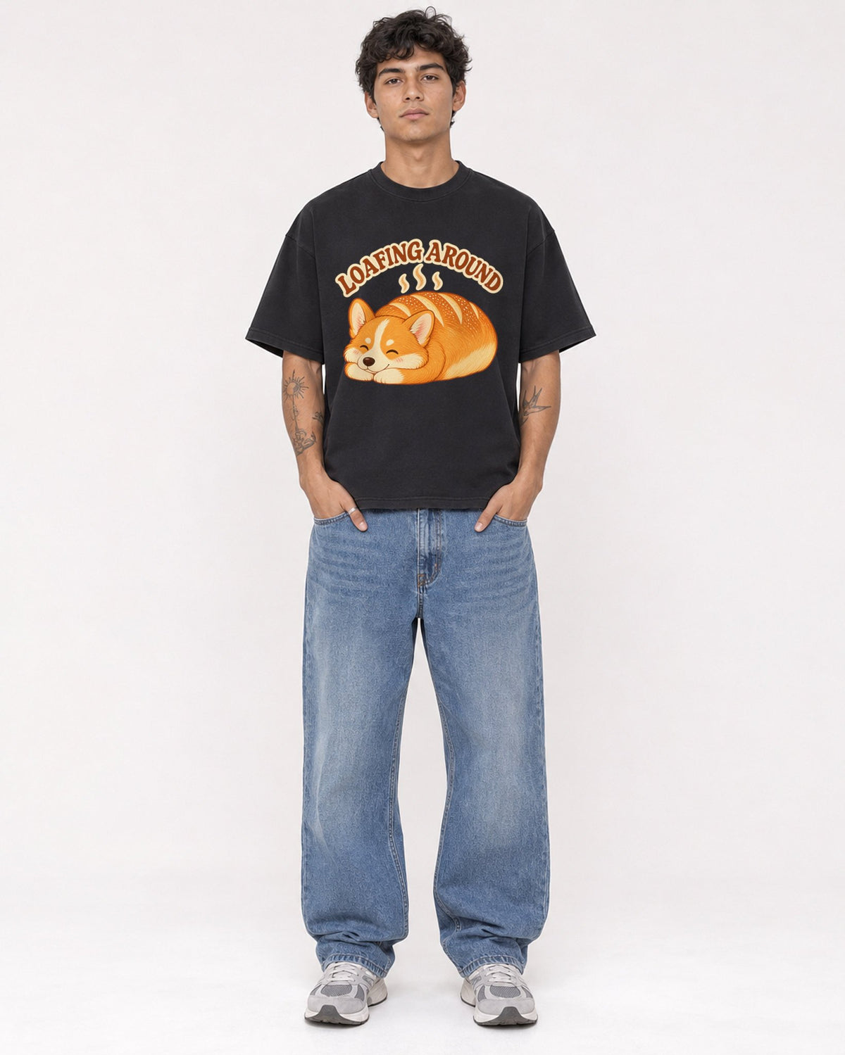 Mockup Boxy Heavyweight Tee Black male full-body 06