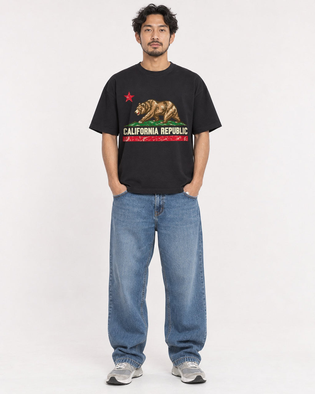 Mockup Boxy Heavyweight Tee Black male full-body 02