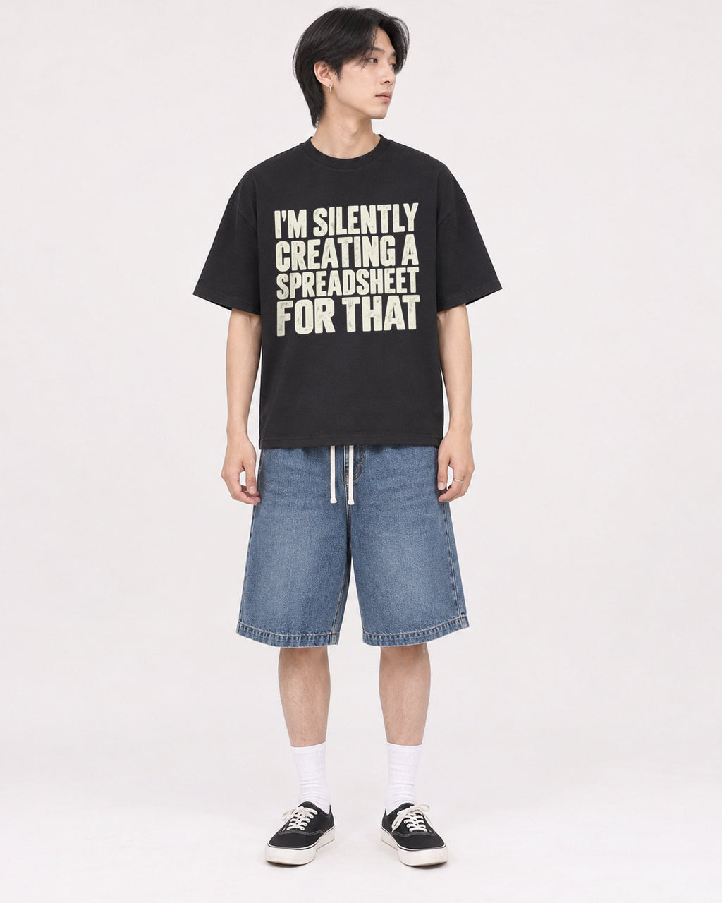 Mockup Boxy Heavyweight Tee Black male full-body 11