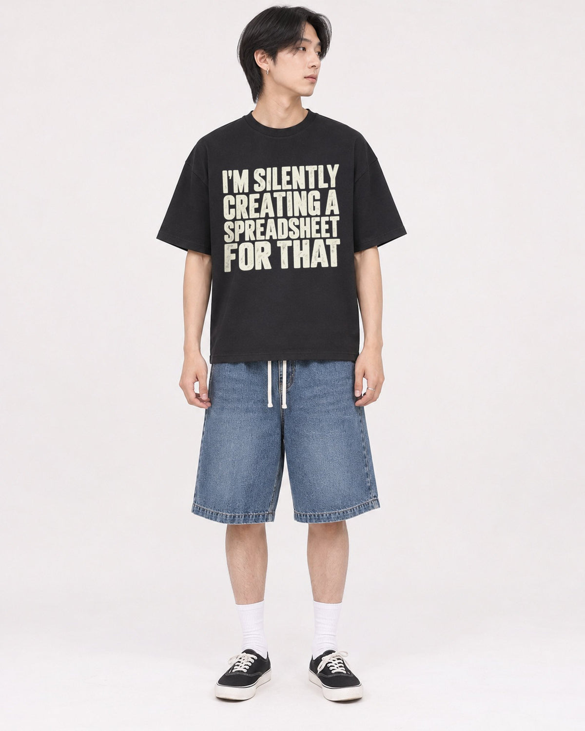Mockup Boxy Heavyweight Tee Black male full-body 11