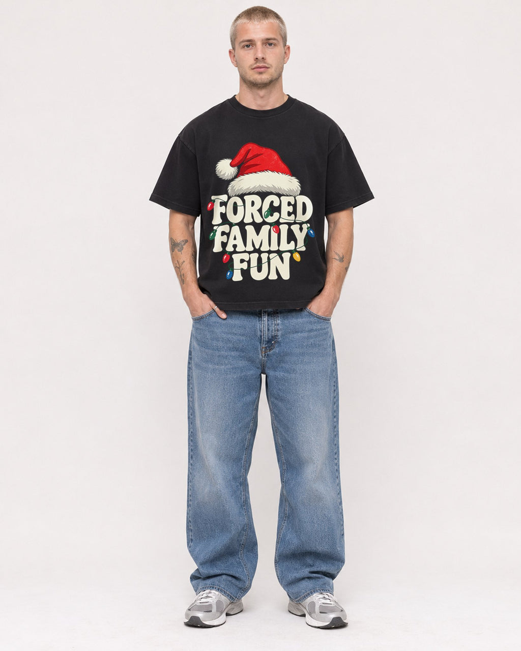 Mockup Boxy Heavyweight Tee Black male full-body 18
