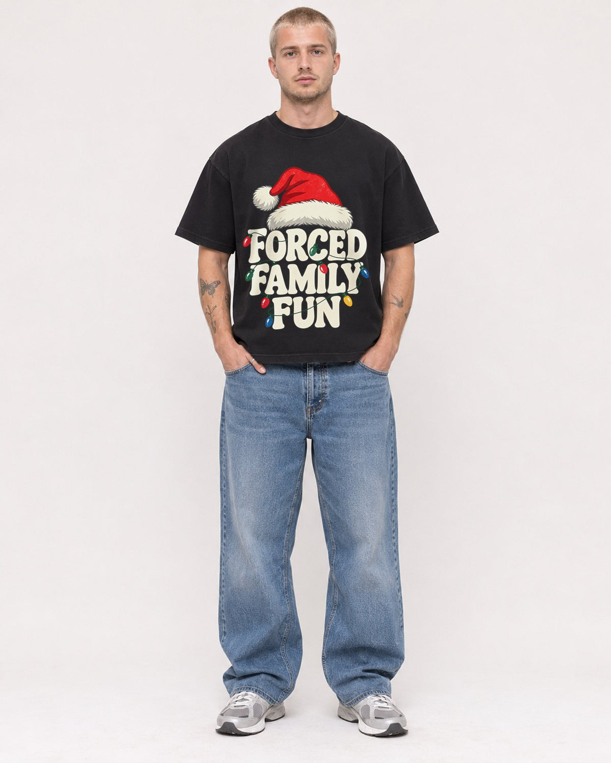 Mockup Boxy Heavyweight Tee Black male full-body 18