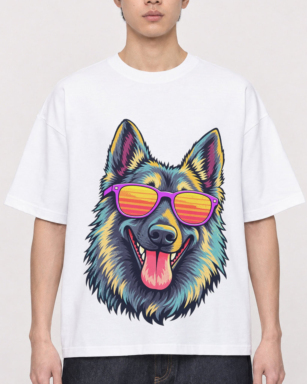 Mockup Boxy Heavyweight Tee White male close-up 01