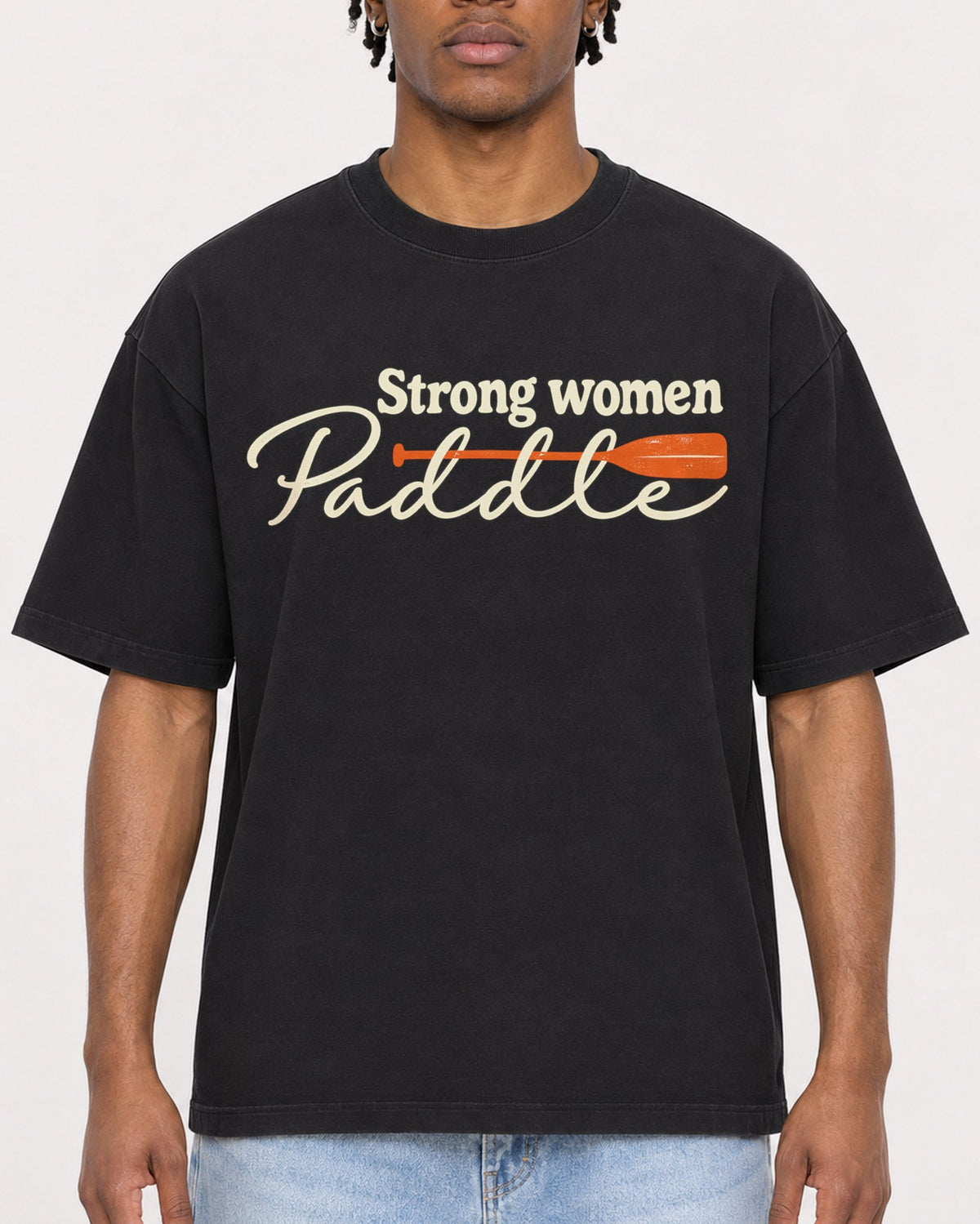 Mockup Boxy Heavyweight Tee Black male close-up 05