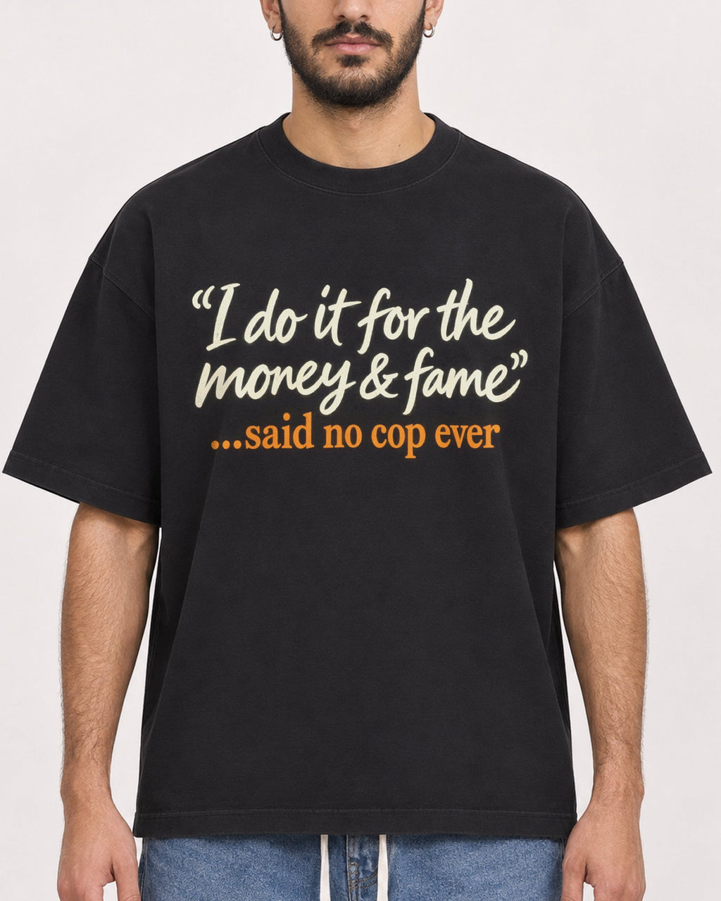 Mockup Boxy Heavyweight Tee Black male close-up 07