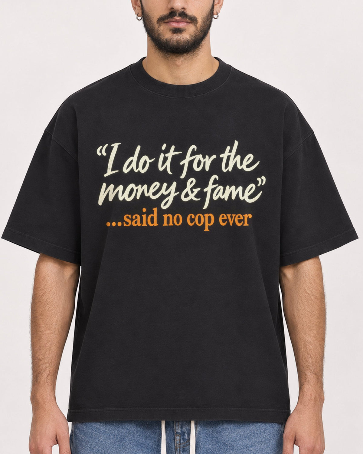 Mockup Boxy Heavyweight Tee Black male close-up 07