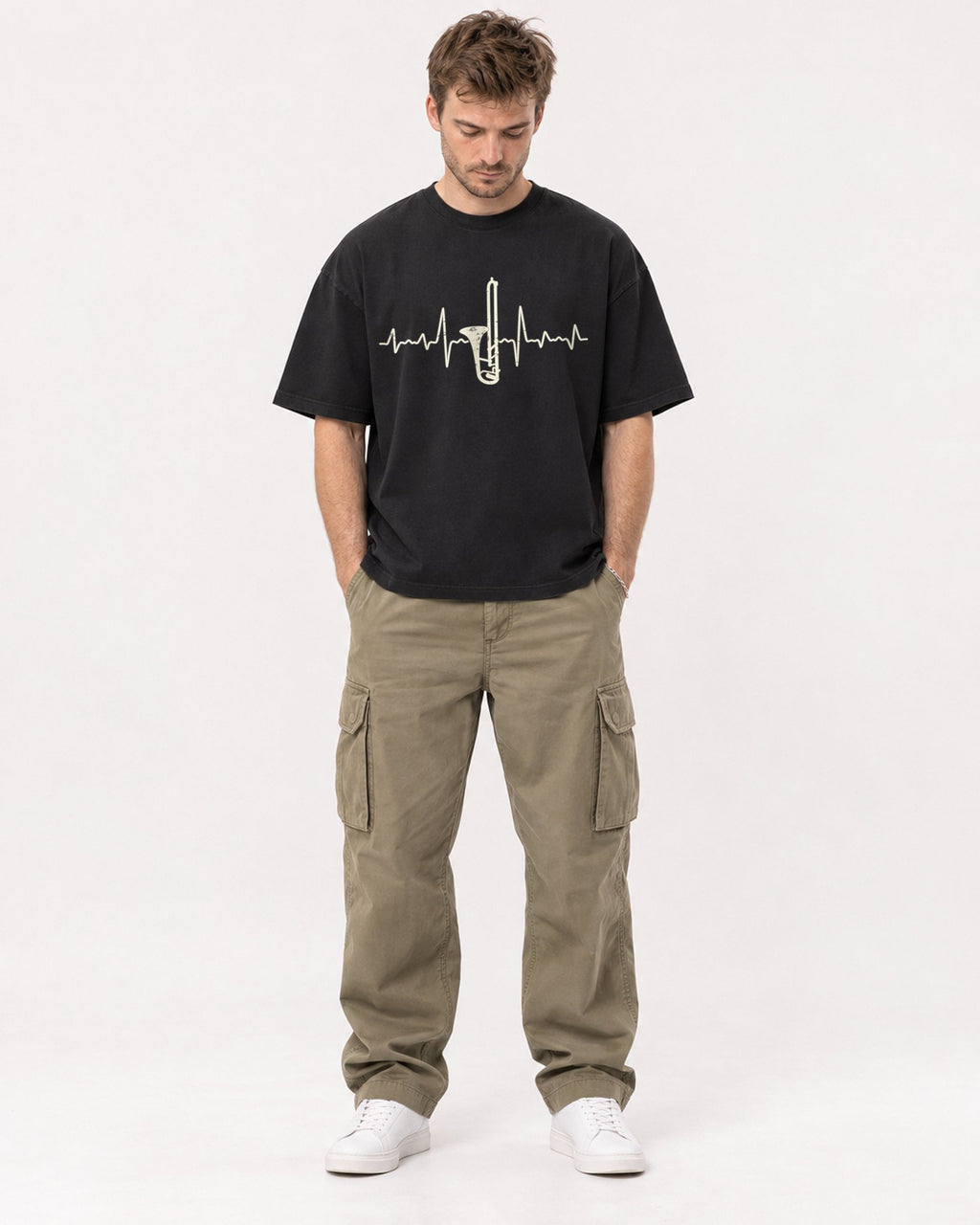 Mockup Boxy Heavyweight Tee Black male full-body 08