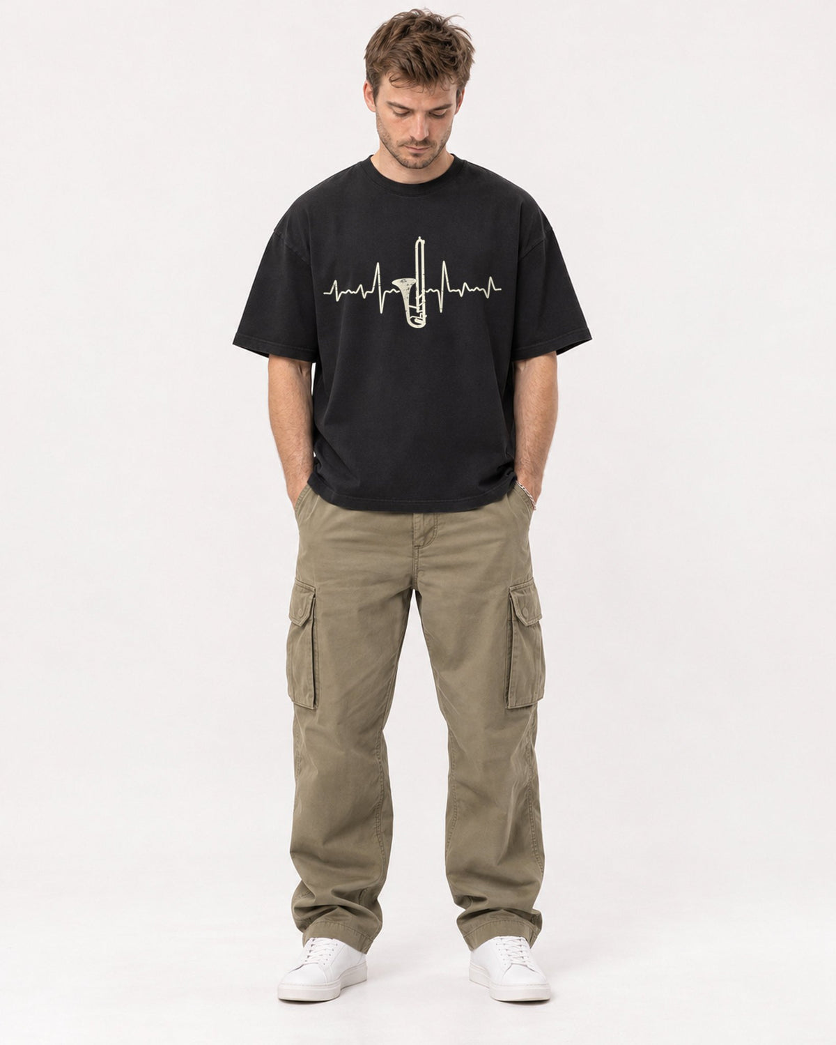 Mockup Boxy Heavyweight Tee Black male full-body 08
