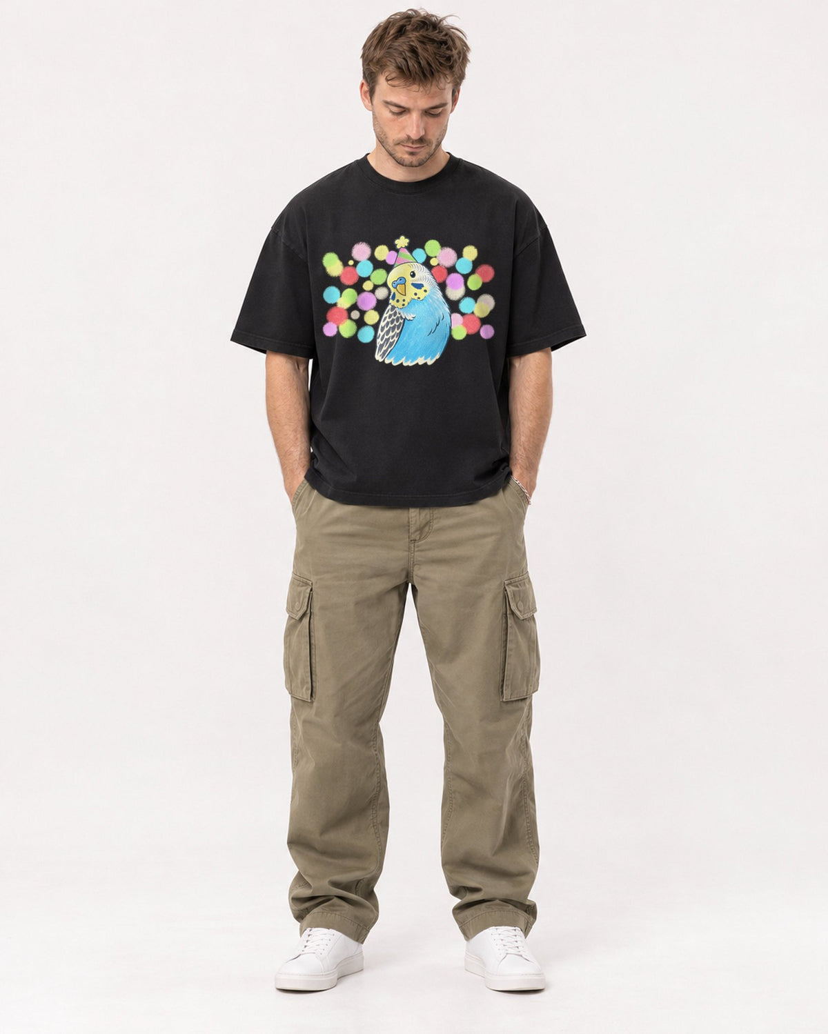 Mockup Boxy Heavyweight Tee Black male full-body 08