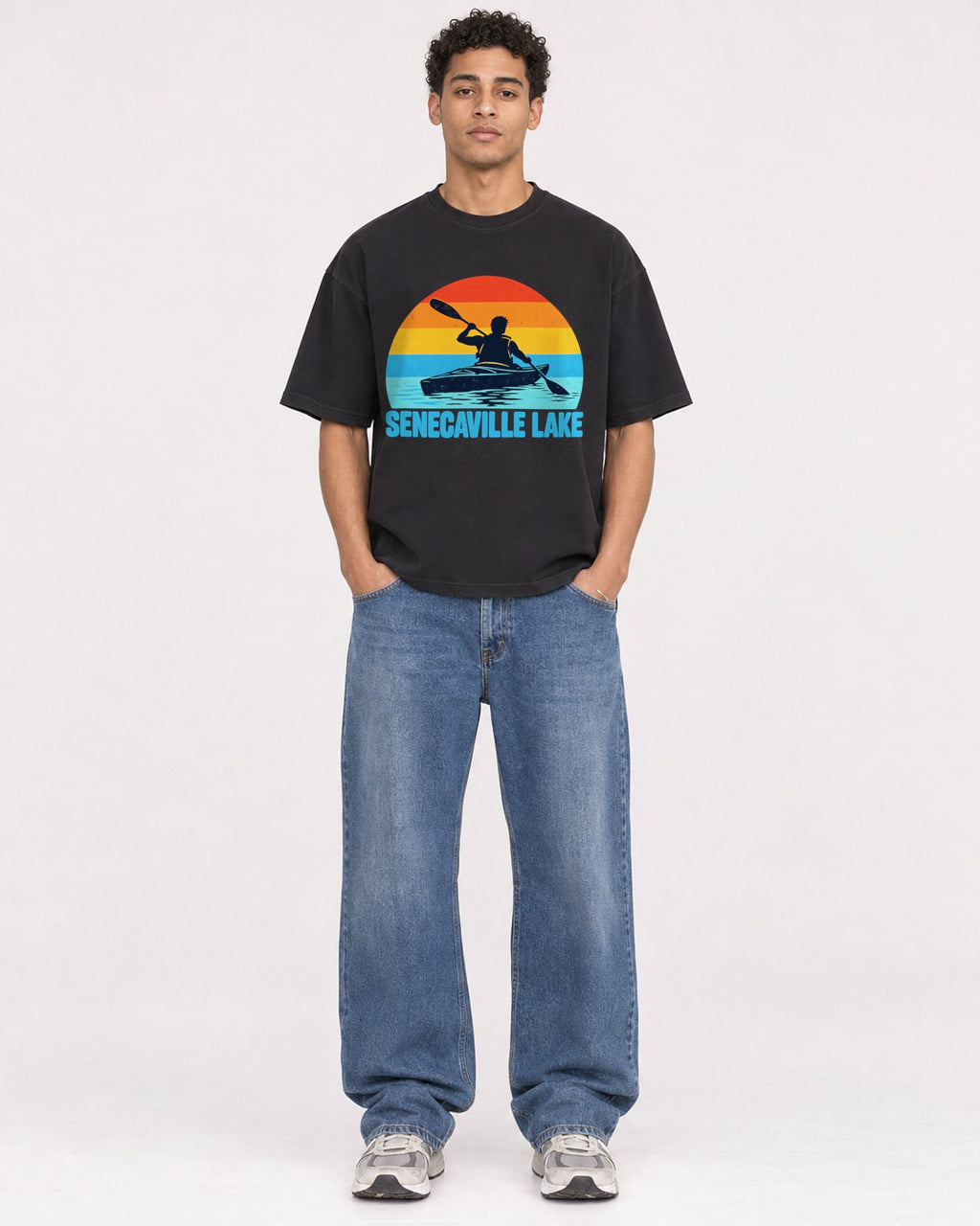 Mockup Boxy Heavyweight Tee Black male full-body 10
