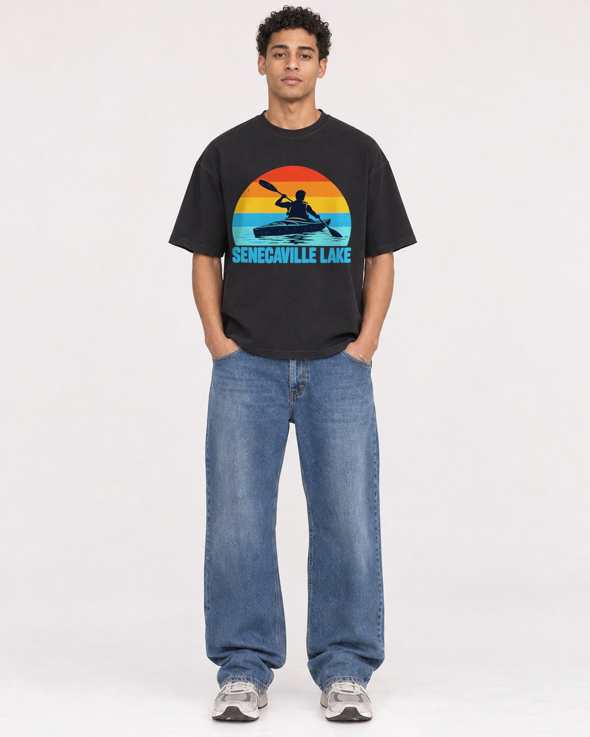 Mockup Boxy Heavyweight Tee Black male full-body 10