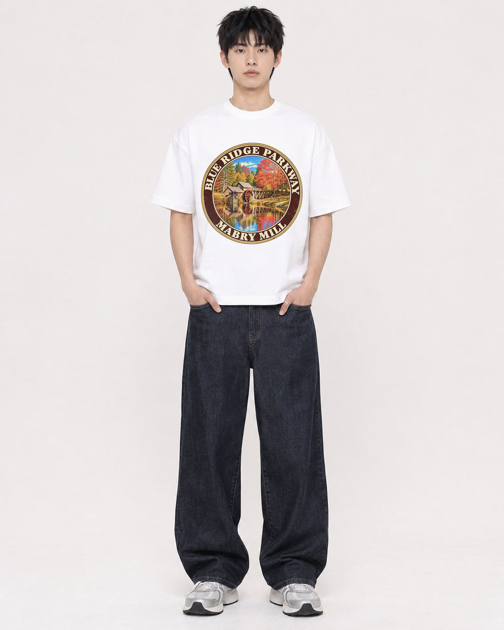Mockup Boxy Heavyweight Tee White male full-body 01
