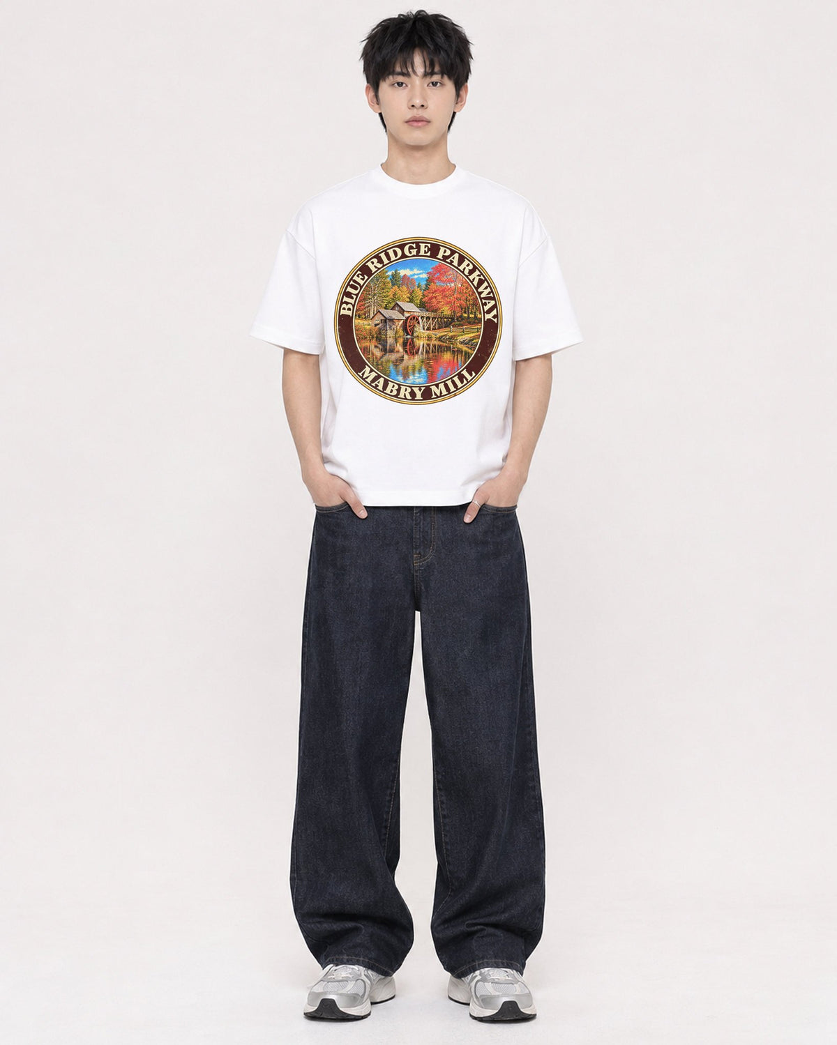 Mockup Boxy Heavyweight Tee White male full-body 01