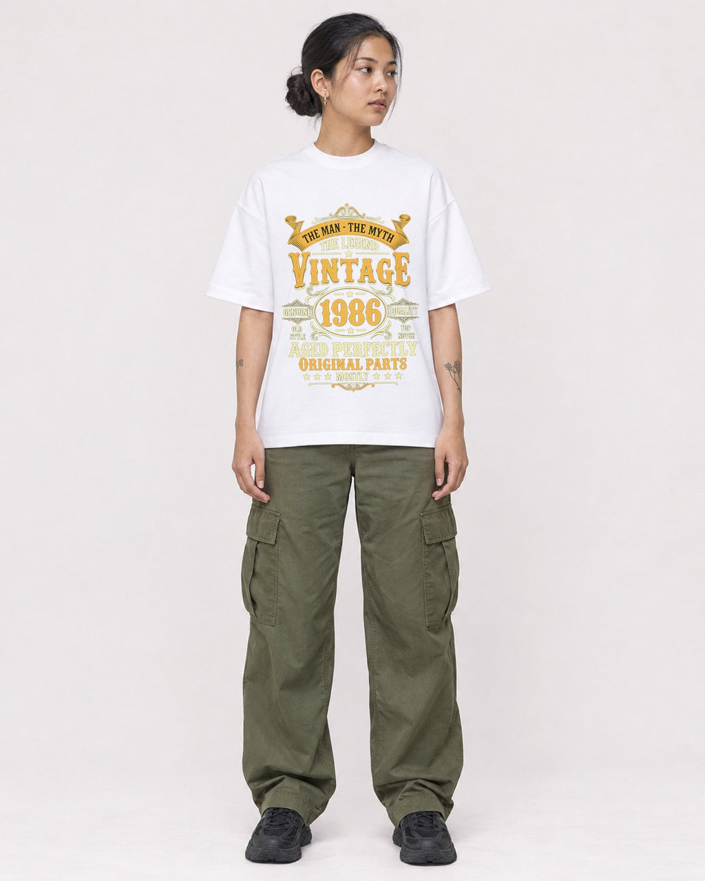 Mockup Boxy Heavyweight Tee White female full-body 12