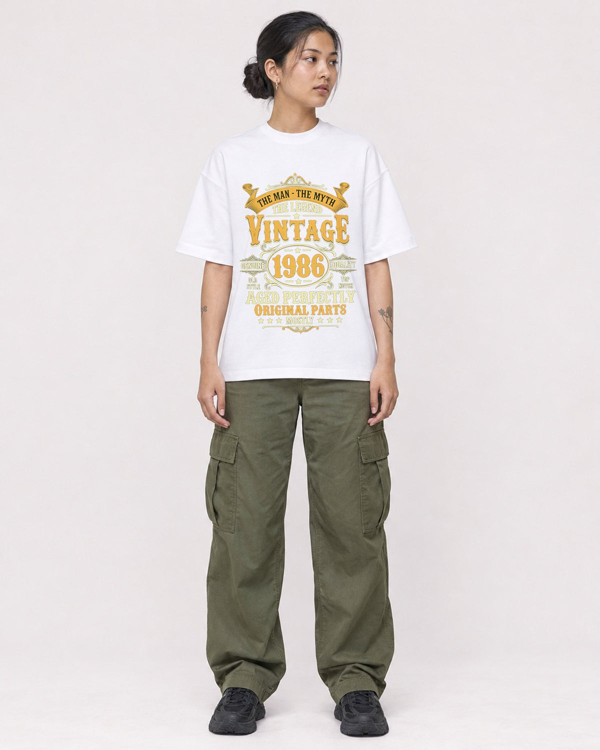 Mockup Boxy Heavyweight Tee White female full-body 12