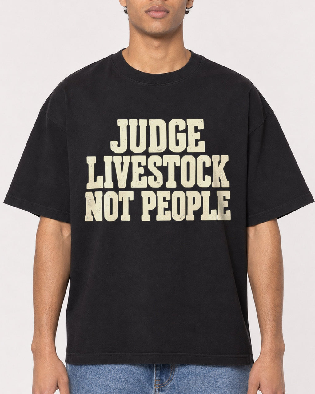 Mockup Boxy Heavyweight Tee Black male close-up 10