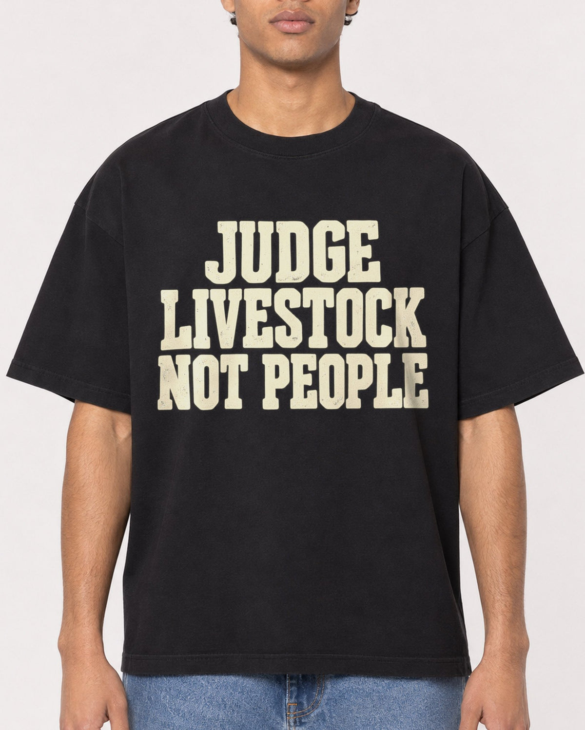 Mockup Boxy Heavyweight Tee Black male close-up 10