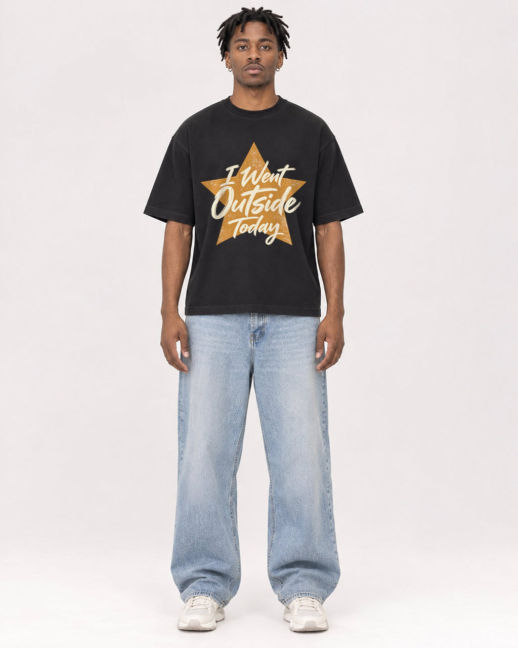 Mockup Boxy Heavyweight Tee Black male full-body 05