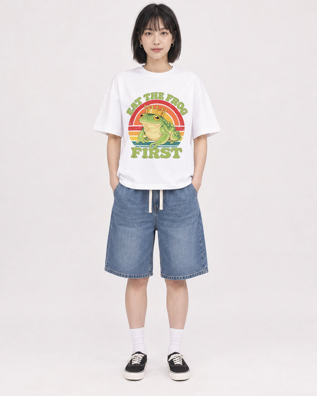 Mockup Boxy Heavyweight Tee White female full-body 11