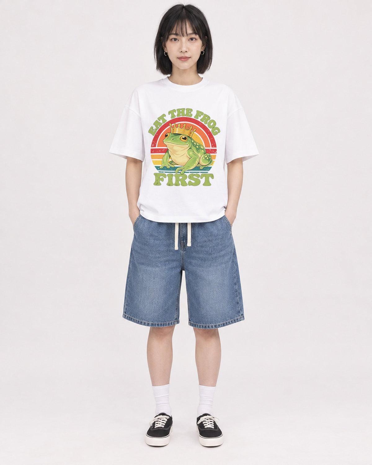 Mockup Boxy Heavyweight Tee White female full-body 11