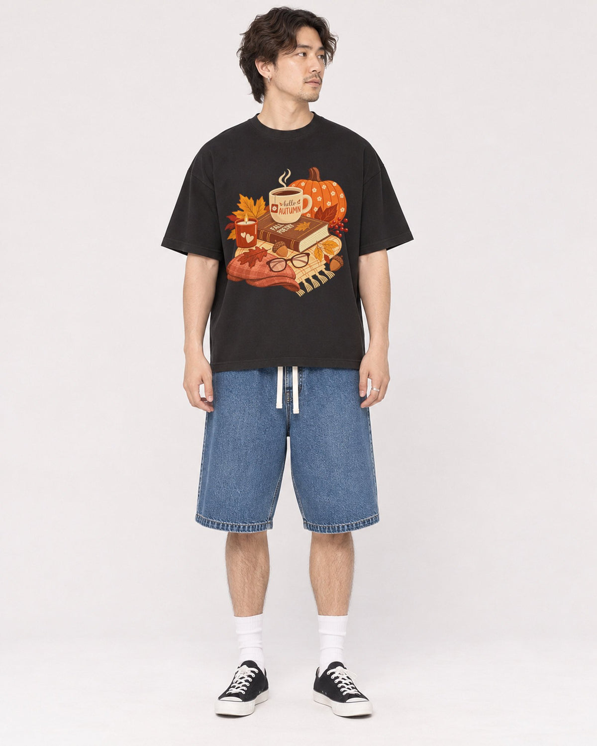 Mockup Boxy Heavyweight Tee Black male full-body 03