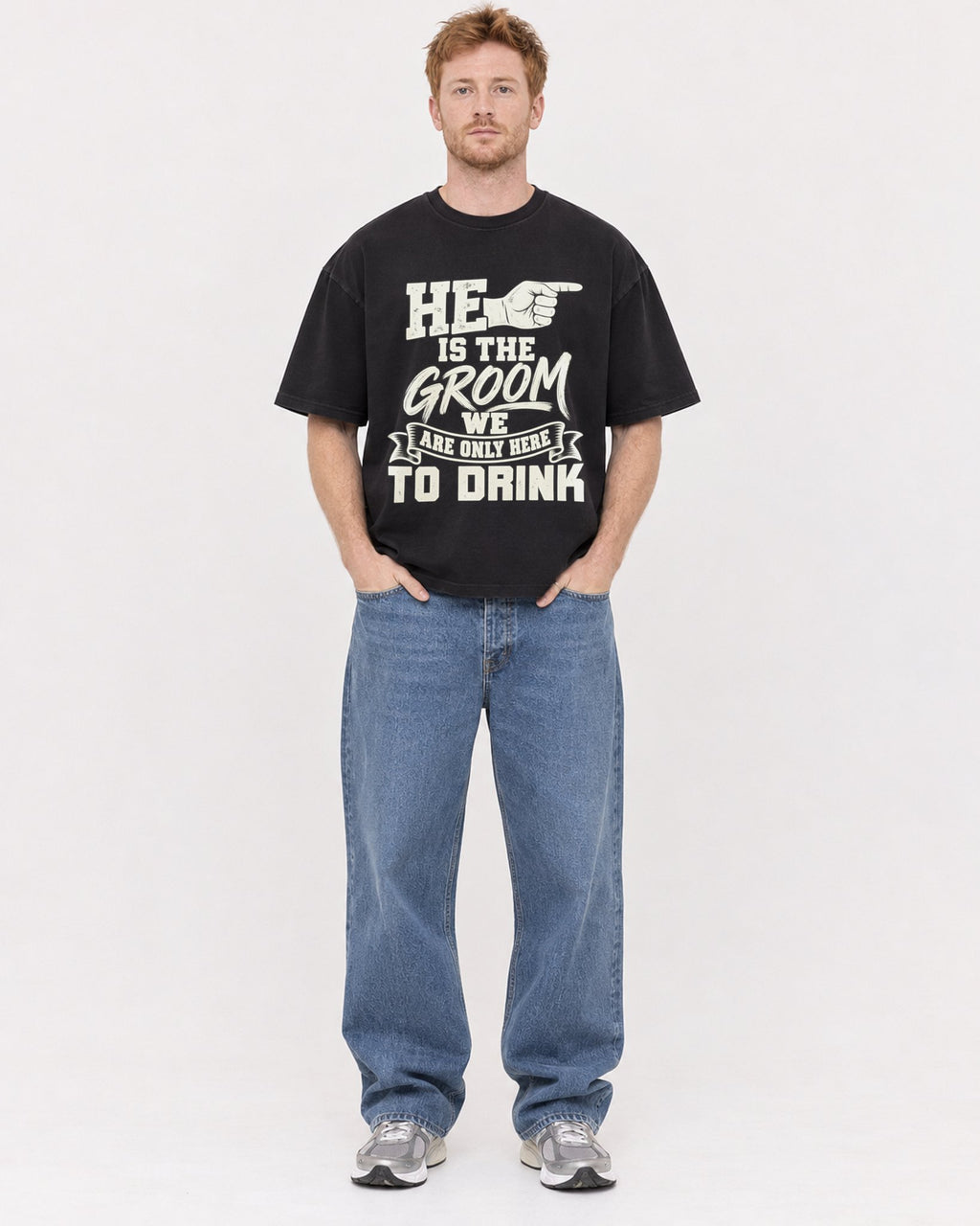 Mockup Boxy Heavyweight Tee Black male full-body 38