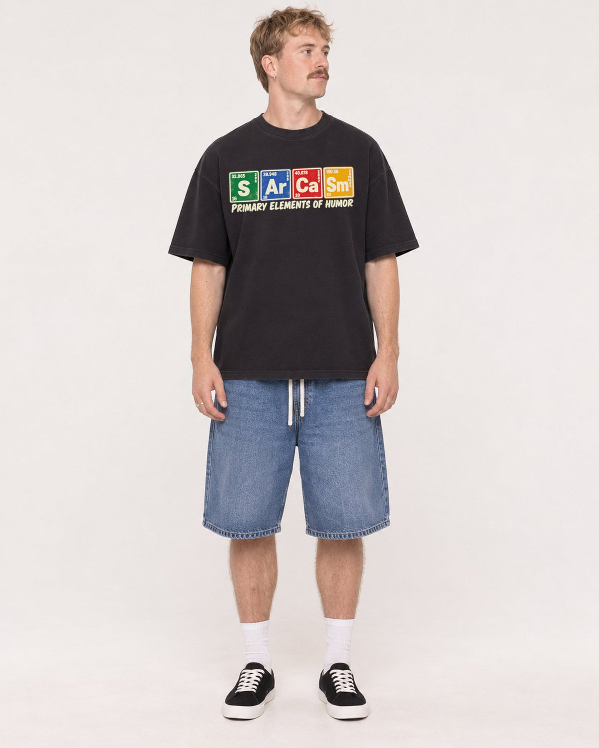 Mockup Boxy Heavyweight Tee Black male full-body 19