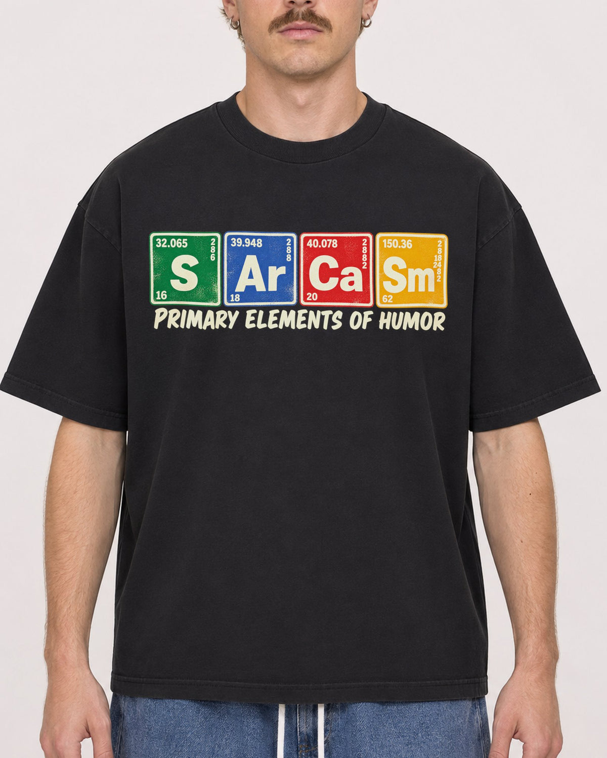 Mockup Boxy Heavyweight Tee Black male close-up 19