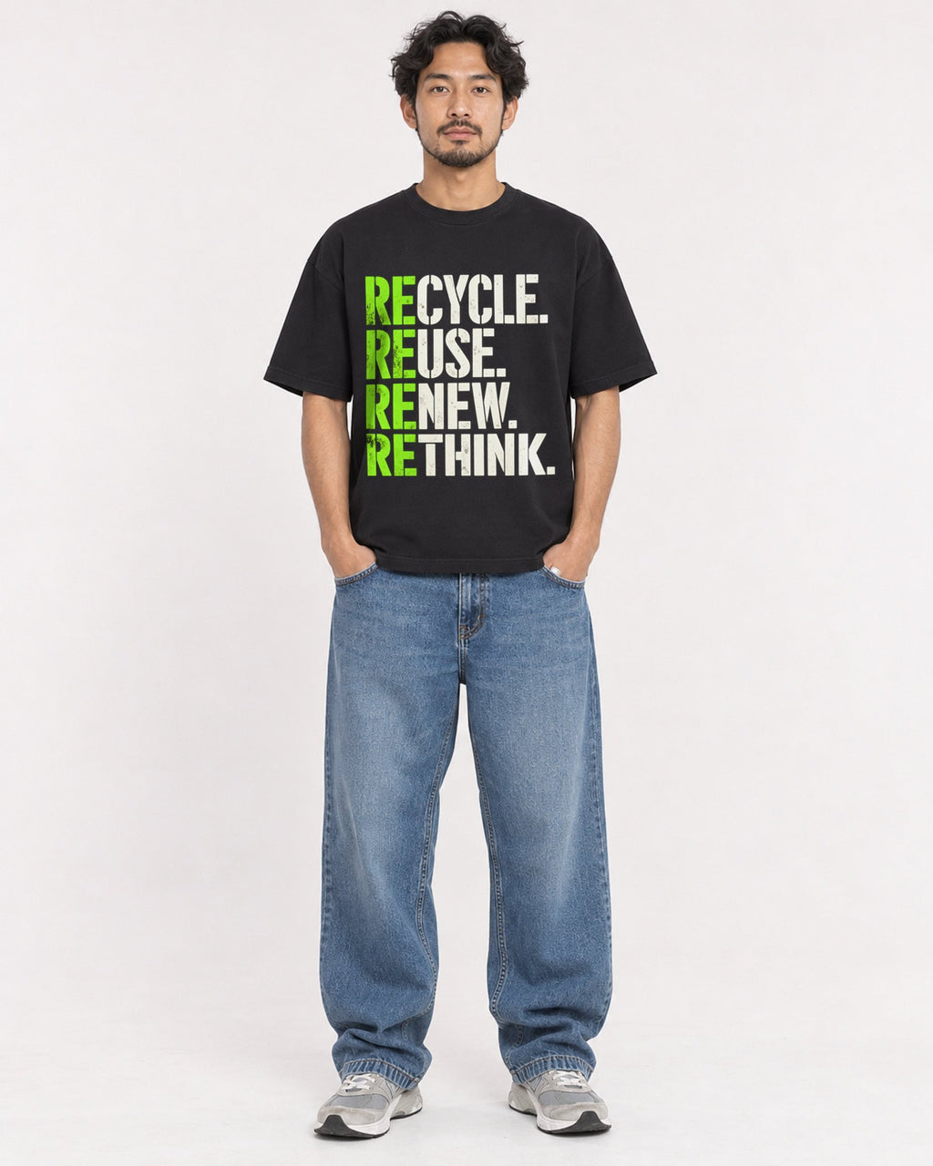 Mockup Boxy Heavyweight Tee Black male full-body 02