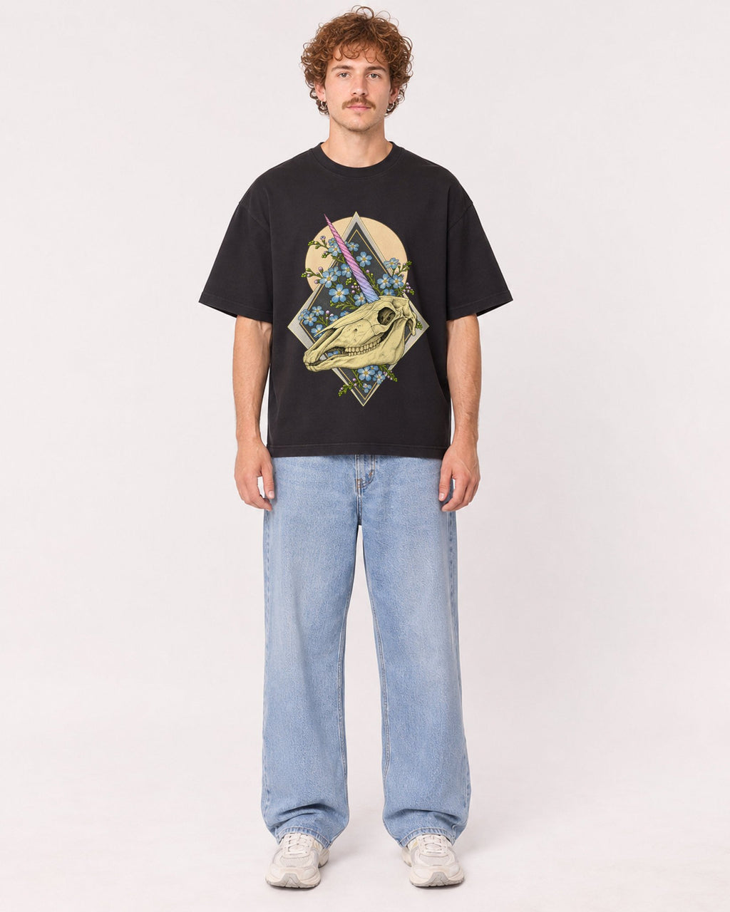 Mockup Boxy Heavyweight Tee Black male full-body 09