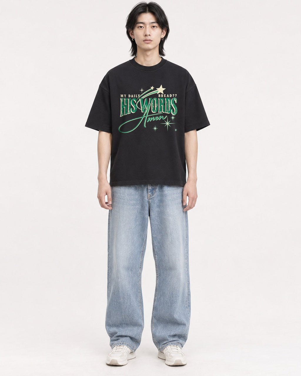 Mockup Boxy Heavyweight Tee Black male full-body 41