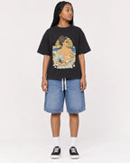 Mockup Boxy Heavyweight Tee Black female full-body 45