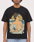 Mockup Boxy Heavyweight Tee Black male close-up 45